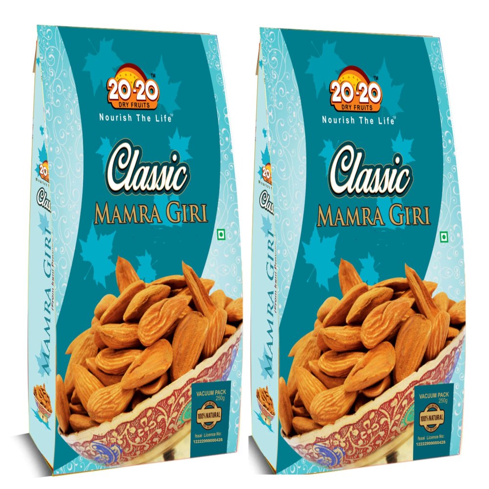 20-20 Dry Fruits Mamra Almonds 500g (250g x 2) | Handpicked Badam | Raw & Unpolished | Gluten-Free | Energy-Rich Dry Fruits for Brain & Heart Health |Classic Mamra (Pack of 2)