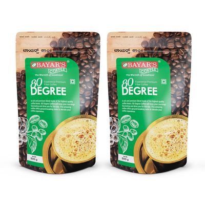 Bayar's Coffee 80 Degree Filter Coffee Powder 500g | Bold South Indian Blend with 80% Coffee & 20% Chicory |Strong Decoction & Rich Aroma | Freshly Roasted & Ground for Every Cup pack of 2