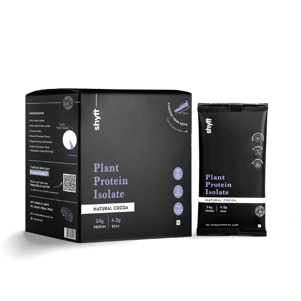 Shyft Plant Protein Isolate Travel Pack | Natural Cocoa (33g x 7 Sachets, Total 231g) | Pea & Rice Protein | 24g Protein | 4.2g BCAA | Easy to Digest | 5 Clean Ingredients | No Chemicals