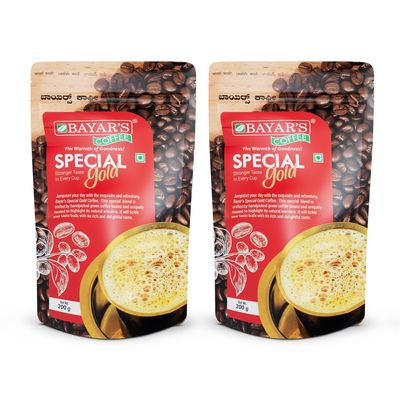 Bayar's Coffee Special Gold Filter Coffee Powder 200g | Rich South Indian Blend with 70% Coffee, 30% Chicory | Balanced Taste & Sweet Aroma | Freshly Roasted & Ground pack of 2
