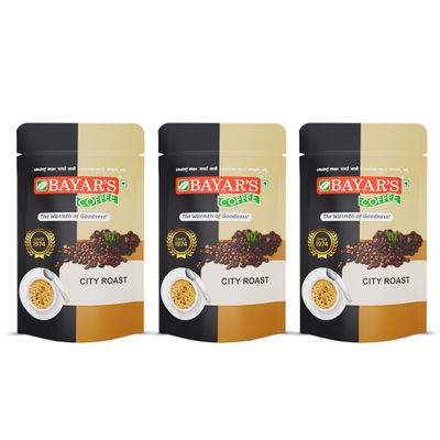 Bayar's Coffee City Roast Filter Coffee Powder 500g | Authentic South Indian Blend with 70% Coffee & 30% Chicory | Freshly Roasted & Ground for Rich Aroma & Taste - Pack of 3