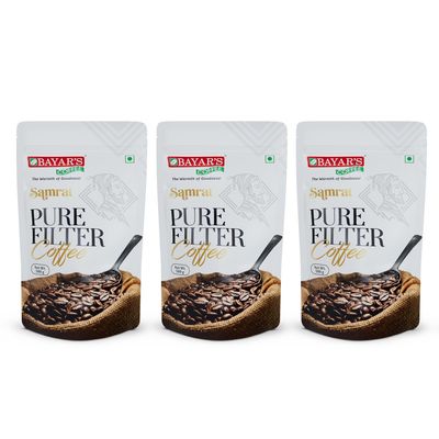 Bayar's Coffee Samrat Filter Coffee Powder 500g | Authentic South Indian Blend with 100% Coffee Without Chicory | Freshly Roasted for Rich Aroma & Taste - Pack of 3