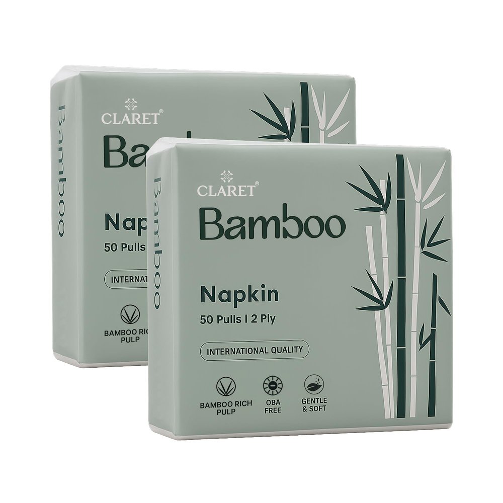 Claret Bamboo Napkin | 2-Ply | 50 Pulls | Bamboo Rich Pulp | OBA Free | Gentle & Soft (Pack Of 2)