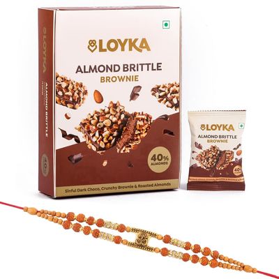 Loyka Almond Brittle Brownie with Metal Dial Om Rakhi | Raksha Bandhan Gift Hamper for Brother | 6