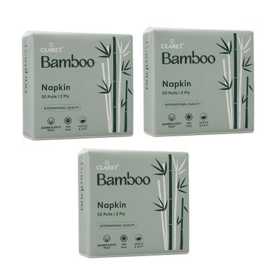 Claret Bamboo Napkin | 2-Ply | 50 Pulls | Bamboo Rich Pulp | OBA Free | Gentle & Soft (Pack Of 3)