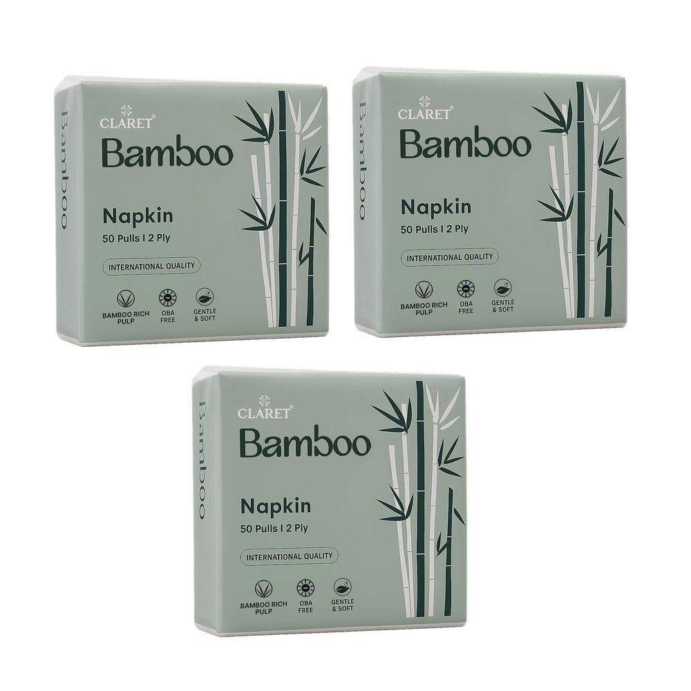 Claret Bamboo Napkin | 2-Ply | 50 Pulls | Bamboo Rich Pulp | OBA Free | Gentle & Soft (Pack Of 3)