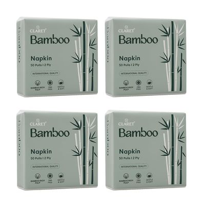 Claret Bamboo Napkin | 2-Ply | 50 Pulls | Bamboo Rich Pulp | OBA Free | Gentle & Soft (Pack Of 4)