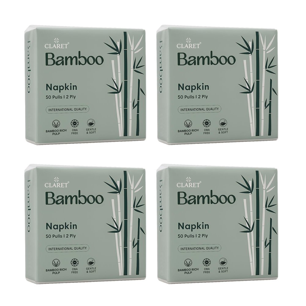 Claret Bamboo Napkin | 2-Ply | 50 Pulls | Bamboo Rich Pulp | OBA Free | Gentle & Soft (Pack Of 4)