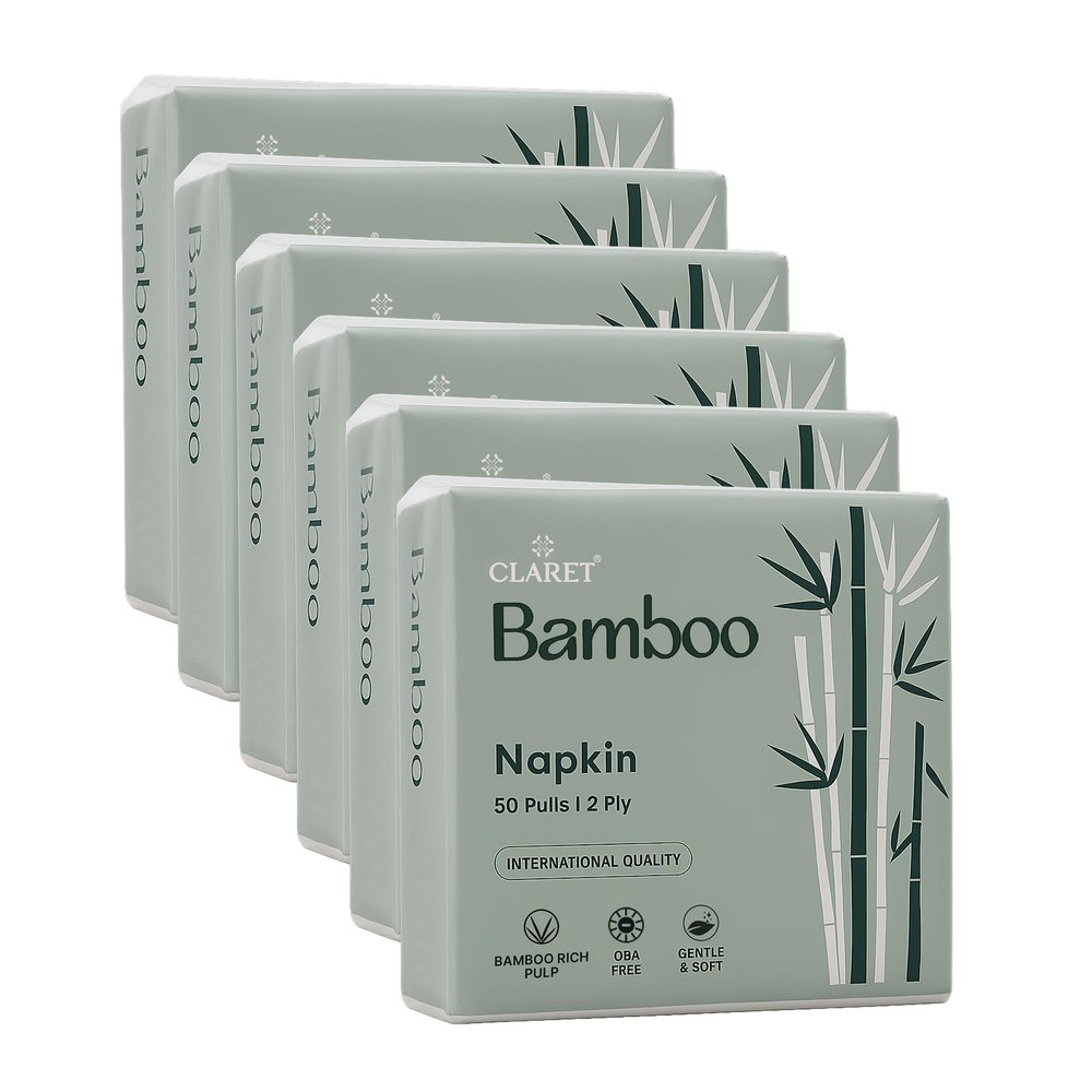 Claret Bamboo Napkin | 2-Ply | 50 Pulls | Bamboo Rich Pulp | OBA Free | Gentle & Soft (Pack Of 6)