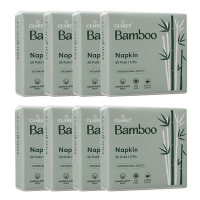 Claret Bamboo Napkin | 2-Ply | 50 Pulls | Bamboo Rich Pulp | OBA Free | Gentle & Soft (Pack Of 8)