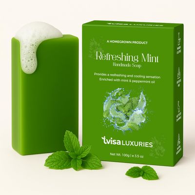 Tvisa Luxuries Mint & Peppermint Handmade Soap Invigorating & Refreshing Bath Bar for Uplifting, Energizing and Cleansing Skin | Natural Luxury Skincare for Daily Freshness
