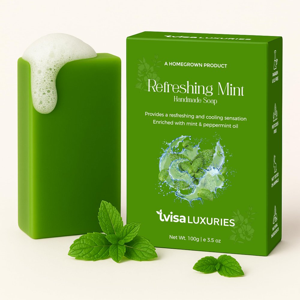 Tvisa Luxuries Mint & Peppermint Handmade Soap Invigorating & Refreshing Bath Bar for Uplifting, Energizing and Cleansing Skin | Natural Luxury Skincare for Daily Freshness