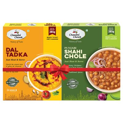 Chandni Chowk Ready to Eat Dal Tadka & Shahi Chole Combo | Just Heat and Serve | Authentic Ready with Traditional Flavor | No Preservatives Or Artificial Colors | Combo 570 gm Pack of 2