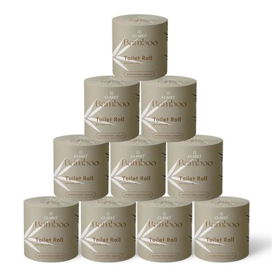 Claret Bamboo Toilet Roll 2-Ply | 300 Pulls | 10 x 10 cm | Ultra Soft Eco-Friendly Tissue | OBA-Free Natural Bamboo Pulp | Gentle & Septic Safe (Pack Of 10)