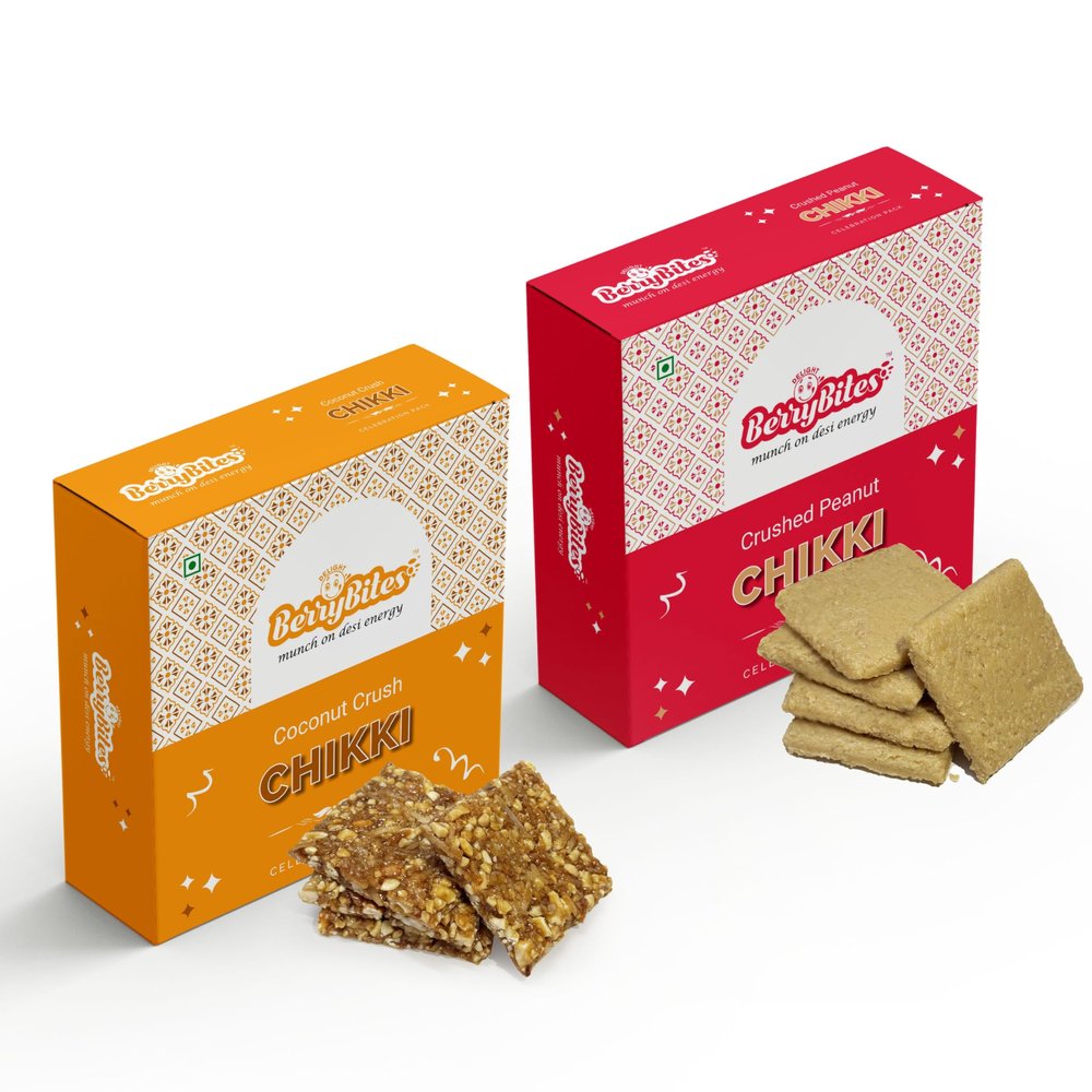 Delight Berrybites Peanut & Coconut Chikki Combo Pack | Groundnut Bar & Khopra Chikki with Jaggery | No Preservatives or Colours | Gajak I Gazak | 100% Natural & Quality Sweet | 2 x 800g Pack