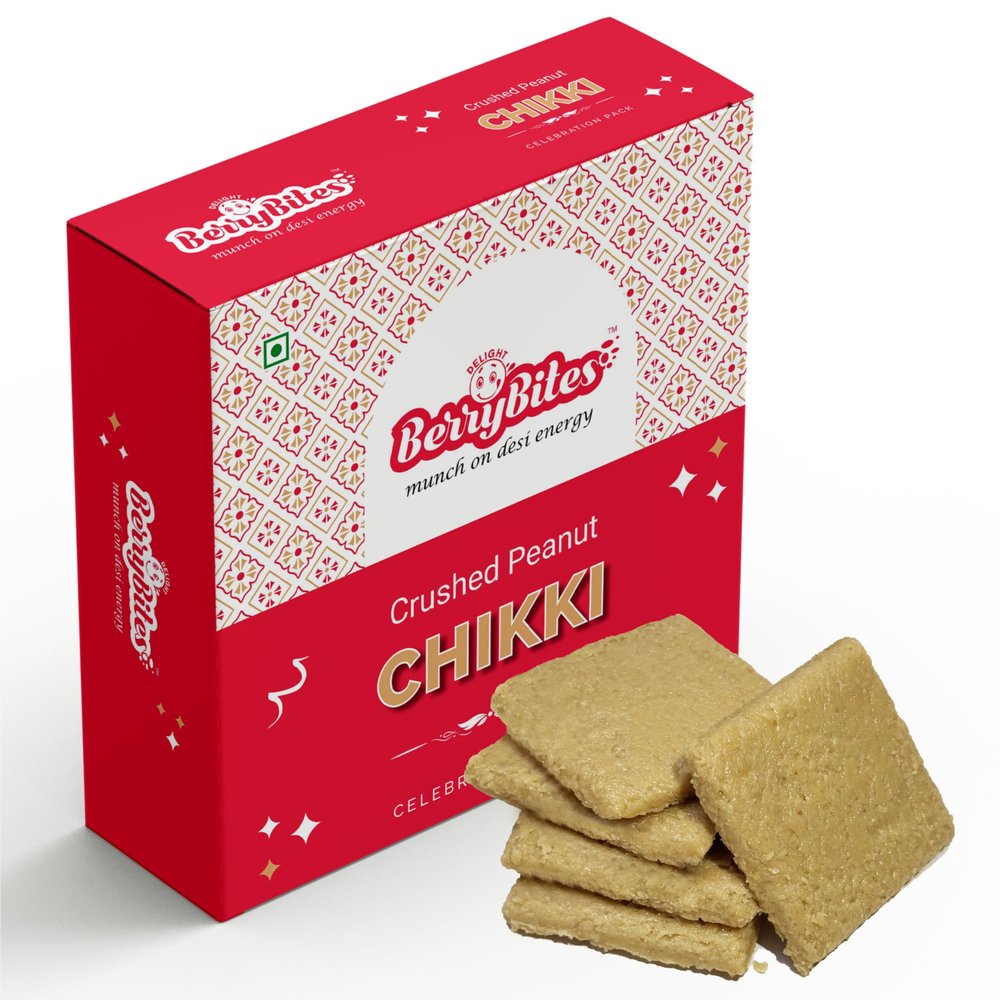 Delight Berrybites Crushed Peanut Chikki | Extra Soft Mawa Chikki | Sing Pak | Groundnut Bar with Jaggery | No Preservatives or Colours | Natural Gajak | Gazak | Quality Sweet - 800g Pack