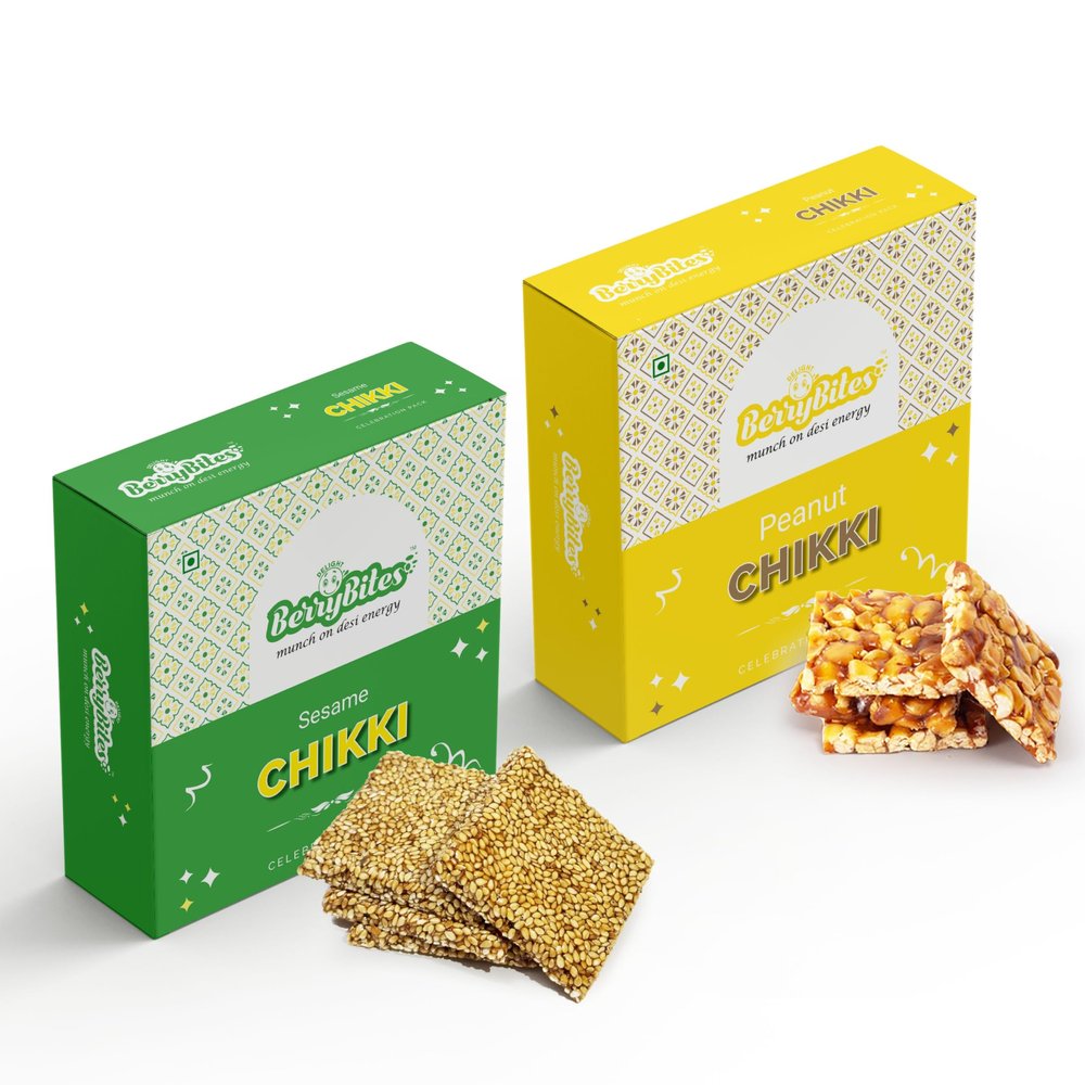 Delight Berrybites Peanut & Til Chikki Combo Pack | Groundnut Bar & Sesame (Ellu) Chikki with Jaggery | No Preservatives or Colours | Gajak | 100% Natural & Sweet | 2 x 800g Pack
