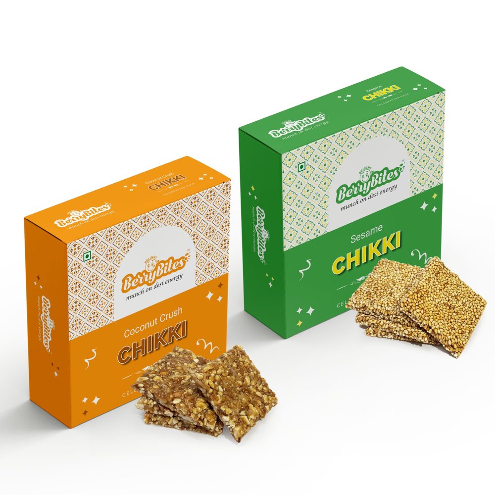Delight Berrybites Sesame & Coconut Chikki Combo | Til, Ellu & Khopra Chikki with Jaggery | 100% Natural Gajak | 2 x 800g Pack