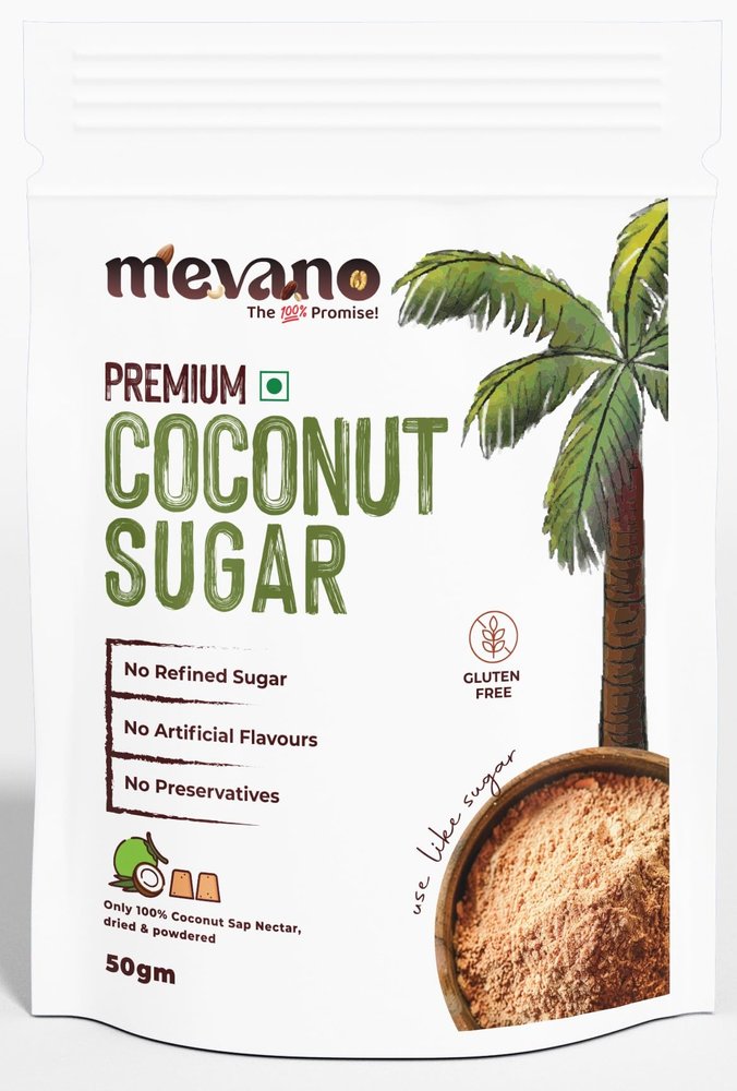 Mevano Coconut Sugar for Kids & Adults, 50g (trial pack) | Unprocessed Coconut Jaggery Natural Sweetener (Gur/Gud) Powder | Healthy Sugar Substitute | No Preservatives or Additives