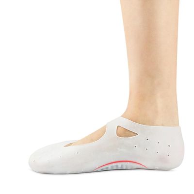 ADTALA Professional Moisturizing Silicone Gel Socks with Arch Support, One Size Dry Crack Feet Treatment for Women or Men, Hydrating Spa Socks for Dry Feet Heel Repair, One Reusable Pair, white