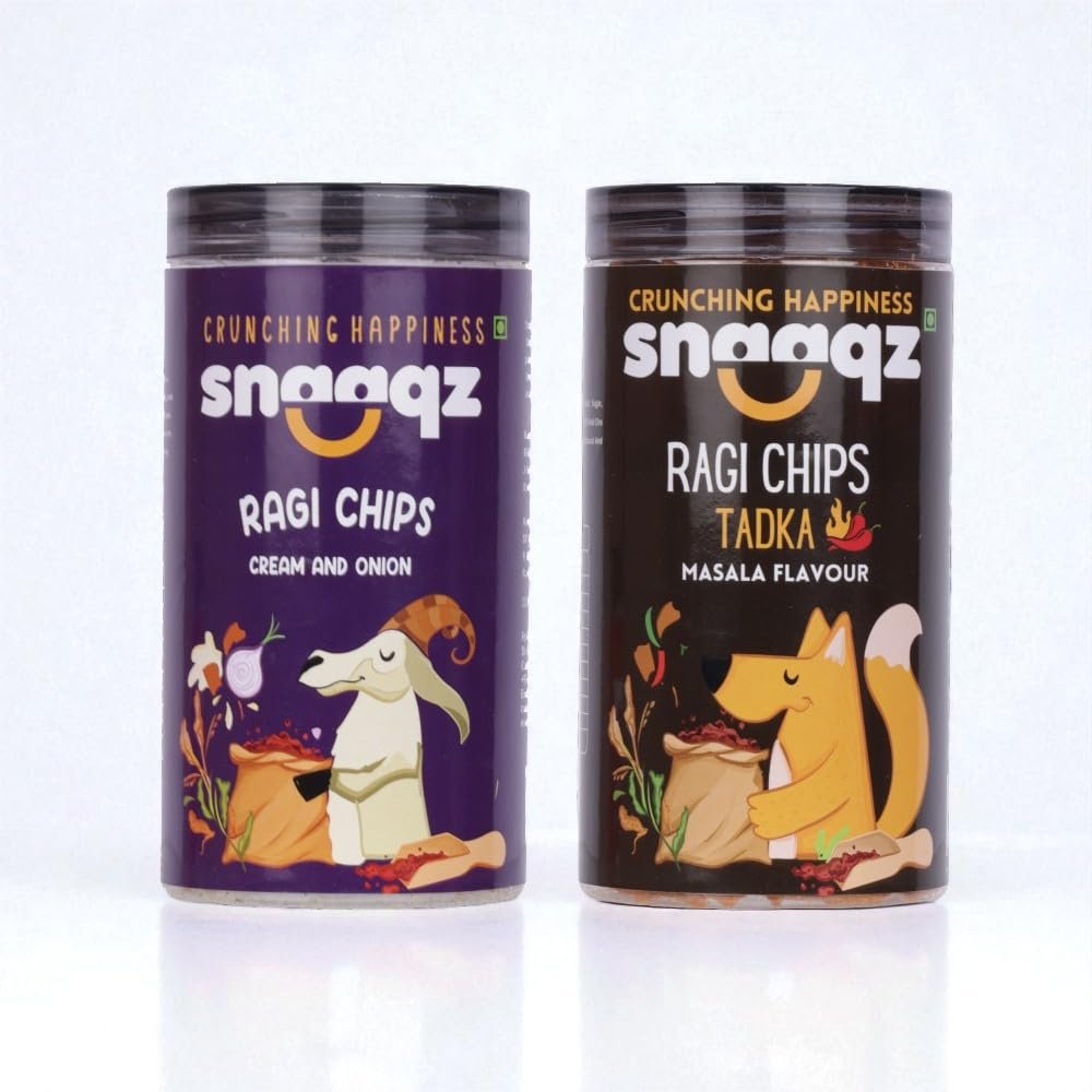Snaaqz Ragi Chips Combo (Cream & Onion + Masala) | Pack of 2 (150g each) | High Protein Millet Chips, Gluten Free, Vegan, No Palm Oil, Trans Fat Free, Crunchy Healthy Snack for All Ages