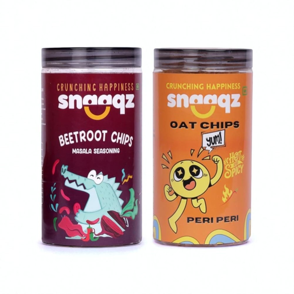 Snaaqz Beetroot Masala Chips, Peri Peri Oat Chips Combo | Pack of 2 | 150g Each | High Protein | Baked & Crunchy | Natural Ingredients | Low Calorie | Healthy Vegetable & Oat Chips for All Ages