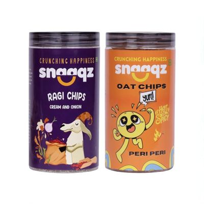 Snaaqz Supergrain Chips Combo | Peri Peri Oat Chips, Ragi Cream & Onion Chips | Pack of 2 | 150g Each | High Protein Millet Chips | Baked & Crunchy | Natural Ingredients | Low Calorie | Healthy Snacks for Adults & Kids