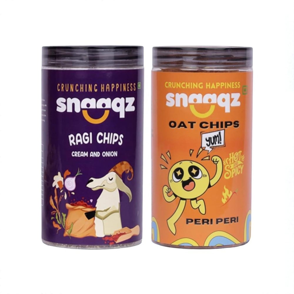 Snaaqz Supergrain Chips Combo | Peri Peri Oat Chips, Ragi Cream & Onion Chips | Pack of 2 | 150g Each | High Protein Millet Chips | Baked & Crunchy | Natural Ingredients | Low Calorie | Healthy Snacks for Adults & Kids