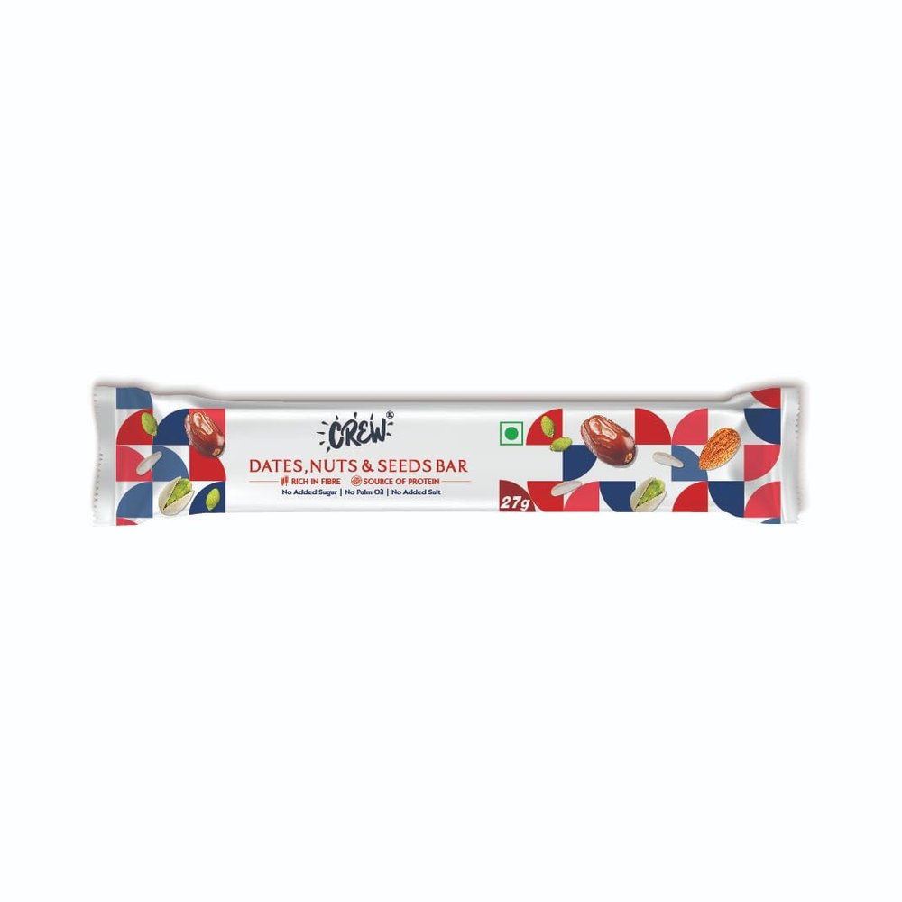 CREW Dates, Nuts and Seeds Bar, 27g, Pack of 24, No Added Sugar,No Added Salt,No Palm Oil