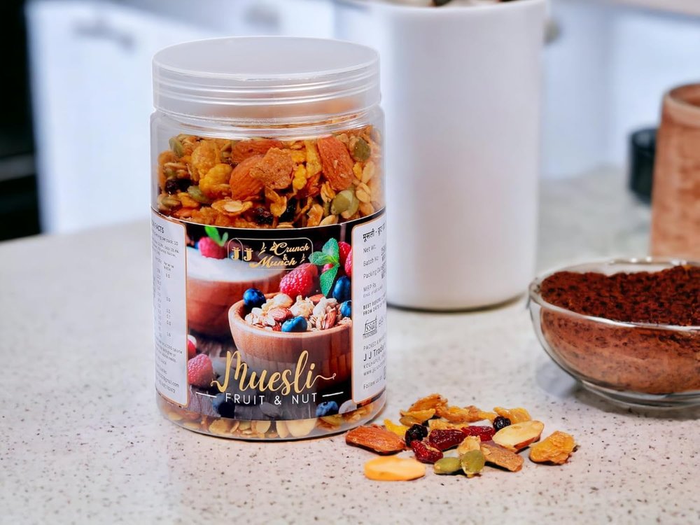J J Crunch N Munch Muesli 21% Fruit, Nut & Seeds Millet & More (Each 250g) 5 Grains | Cereals for Breakfast Rich in Wholegrain, Crunchy Multigrain Protein, Source of Fibre (Pack Of 1)