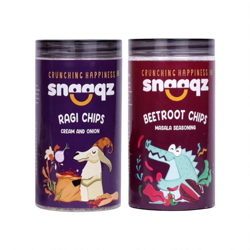 Snaaqz Supergrain Chips Combo | Beetroot Masala & Ragi Cream & Onion | Pack of 2 | 150g Each | High Protein | Baked & Crunchy | Natural Ingredients | Low Calorie | Healthy Snacks for Adults & Kids