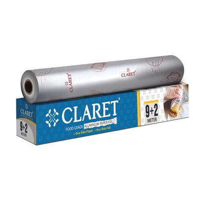 Claret 2 in 1 Aluminium Foil and Butter Paper Roll for Kitchen Wrapping | 9+2 Meters | Food Grade Non-Stick Sheet for Roti, Lunch Box, and Baking (Pack of 1)