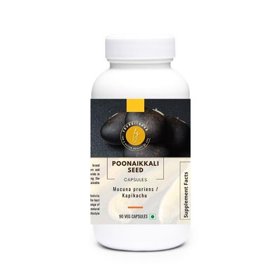 FounditGood Purified Poonaikkali Seed Capsules Dehulled & Traditionally Processed Velvet Bean (Mucuna pruriens/Kapikachu) 90 Capsules for Nerve & Energy Support