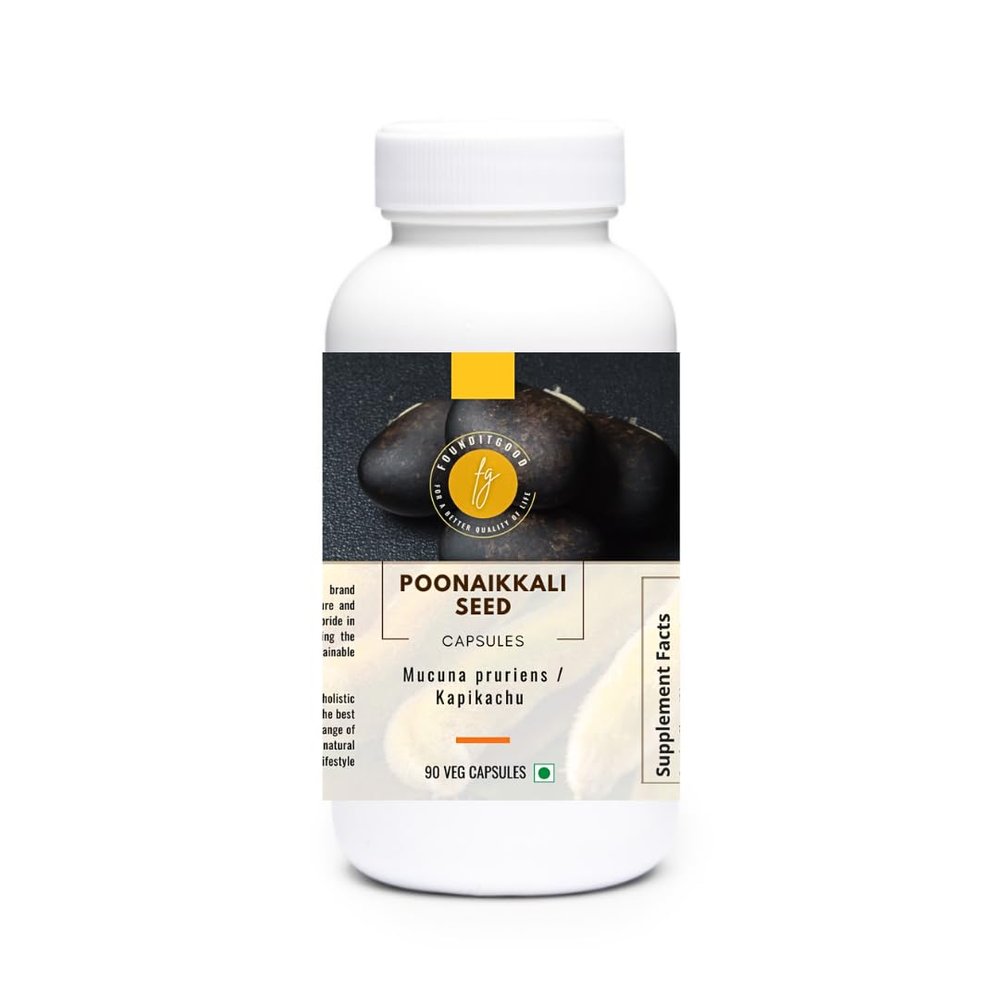 FounditGood Purified Poonaikkali Seed Capsules  Dehulled & Traditionally Processed Velvet Bean (Mucuna pruriens/Kapikachu)  90 Capsules for Nerve & Energy Support