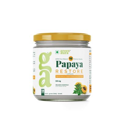 Green Aura Papaya Restore Capsules (120 Capsule) | 500mg Carica Papaya Leaf Extract | Natural Platelet Support, Immunity Booster & Post-Viral Recovery | Digestive & Liver Health Supplement