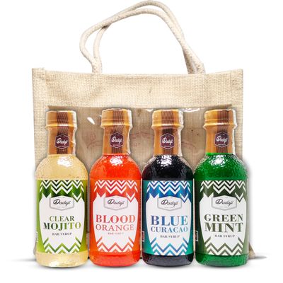 Dadaji's Blue Curacao, Blood Orange, Clear Mojito, and Green Mint | Chotu Mocktail Gift Set with Attractive Jute Bag | 250ml Each | For Cocktails, Syrups, Mojito, & Squash | Pack of 4,1000ml