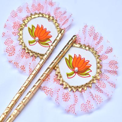 Laddu Gopal Summer Hand Fan | Decorative Pankha for Bal Gopal | Lotus Design for Krishna Idol (Set of 1)