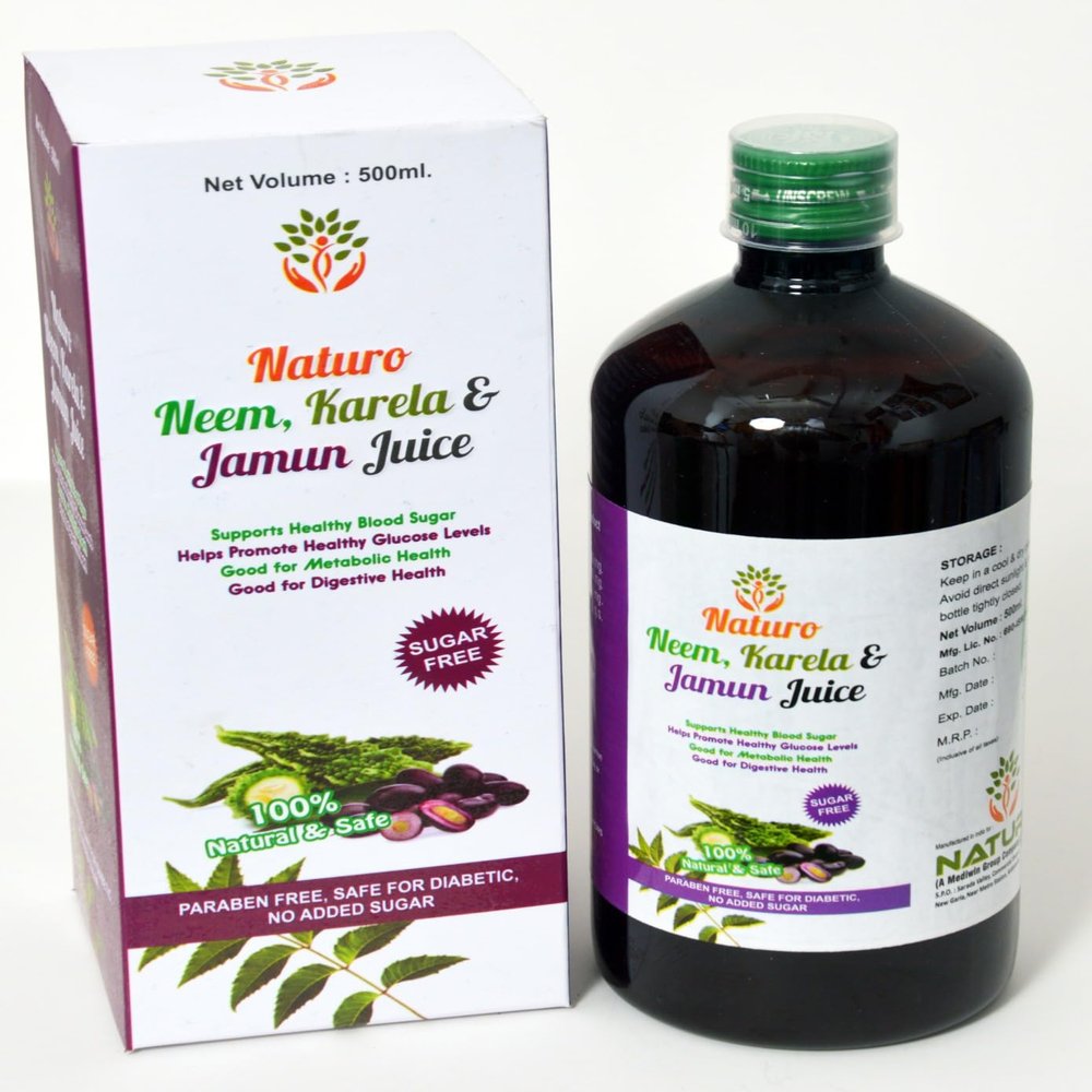 MEDIWIN LABORATORIES Naturo Neem Karela Jamun Juice | Ayurvedic Juice for Blood Sugar Control & Digestion | 100% Herbal Formula | Rich in Antioxidants | Sugar-Free | 500mL | Diabetic Friendly