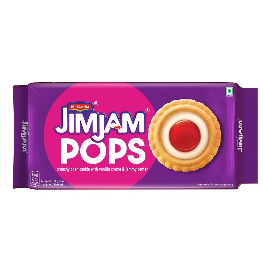 Britannia Jim Jam Pops, Vanilla Creme Cookies with Jammy Center, 350g