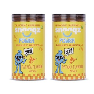 Snaaqz Millet Puffs Masala Pack of 2 | Roasted Jowar Puffs | Palm Oil Free | Light & Crunchy Millet Snack | 120g x 2