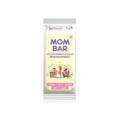 Jus' Amazin MOM Bar (40g x 10) | Pack of 10 | Developed for Active Women & Moms - 4 Seeds, 2 Nuts, Jowar, Oats, Jaggery | Clean Nutrition - 100% Natural, 0% Junk/Chemicals | Flavour of Classic Chikki, No Glucose