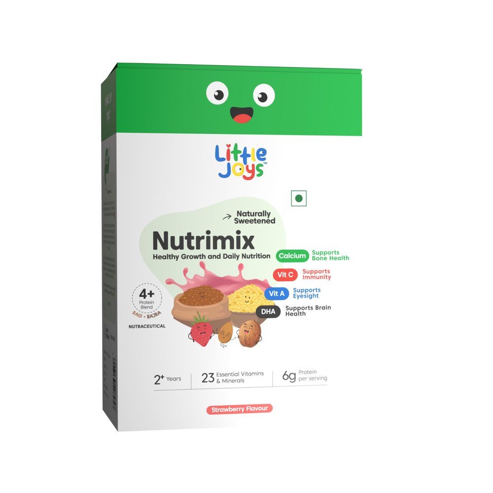 Little Joys Nutrimix Nutrition Powder 1kg | 2-6 Years | Zero Refined Sugar | Supports Healthy Growth & Boosts Immunity | With Ragi, Bajra, Almonds & Oats | Strawberry Flavour