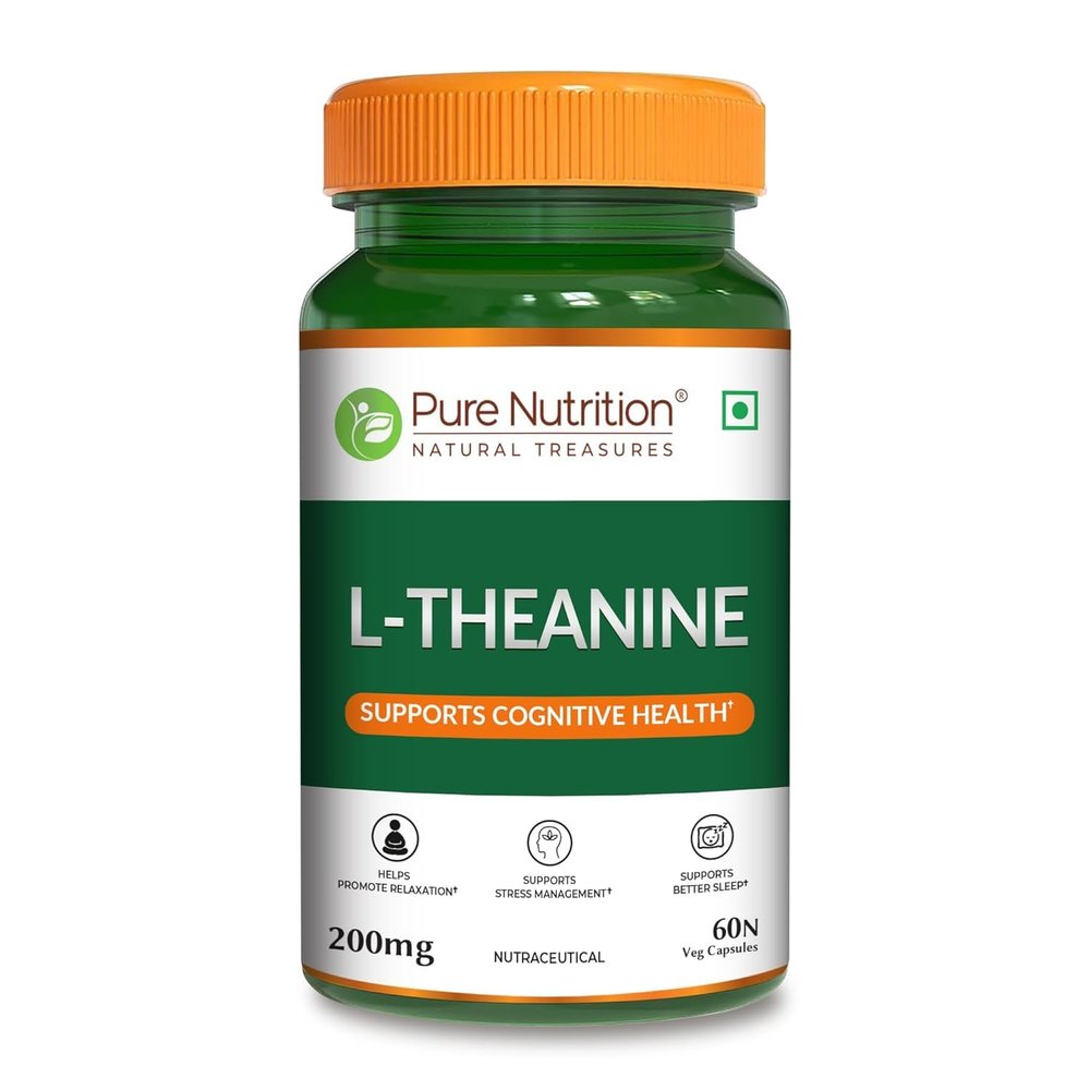 Pure Nutrition L-Theanine 200mg 60 Veg Capsules | L Theanine Supplement | Supports Stress Relief, Anxiety Reduction & Cognitive Health | Promotes Relaxation & Brain Function