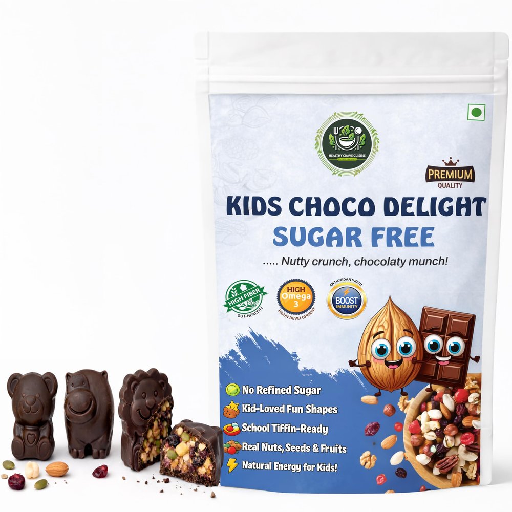 HealthyCrave Cuisine Kids Choco Delight  Sugar-Free Dry Fruit Chocolate Bites | High Fibre Omega Snack for School Tiffin | Gluten-Free Healthy Treat for Children | 200 g
