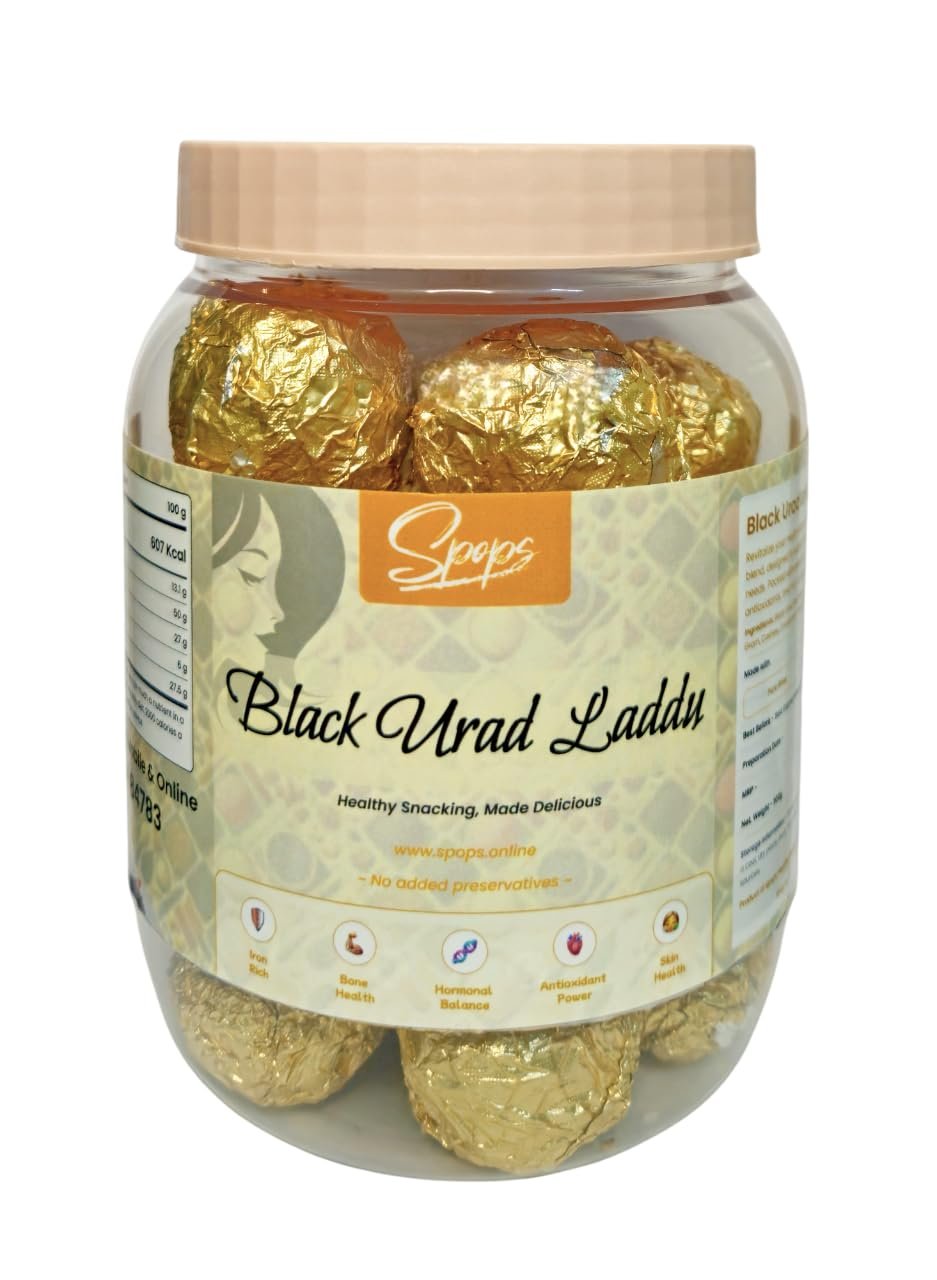Black Urad Laddu(GHEE) - Traditional Homemade Indian Sweet | Wholesome Snack with Country Sugar | No Added Preservatives | From SPOPS HEALTHY SNACKS | 500g
