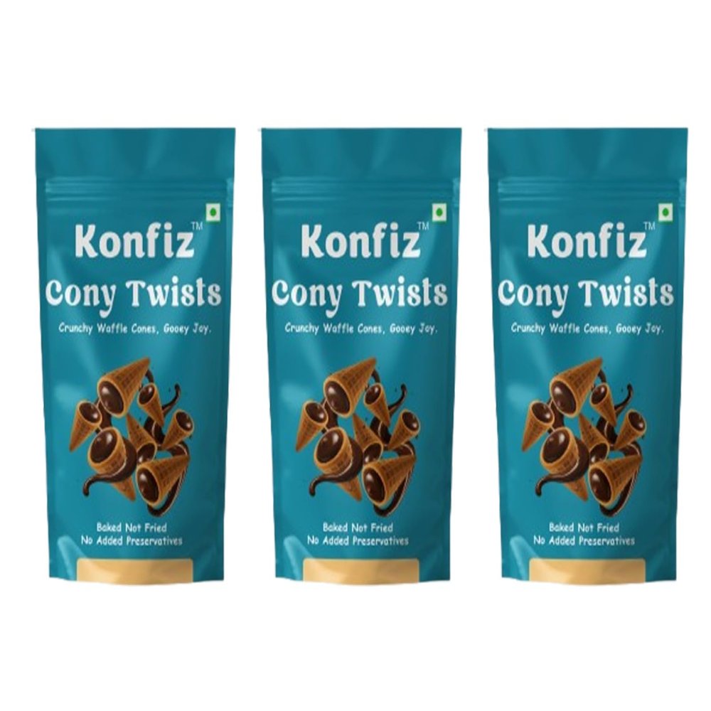 Konfiz Cony Twists  Ready-to-Snack Chocolate-Filled Wafer Rolls | Crunchy & Delicious Treat for Kids & Adults | Perfect for Gifting, Parties & Anytime Cravings | 65 Pack (Pack of 3, Classic Choco)