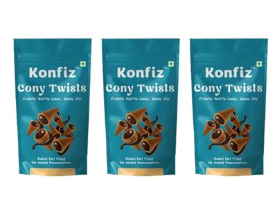 Konfiz Cony Twists Ready-to-Snack Chocolate-Filled Wafer Rolls | Crunchy & Delicious Treat for Kids & Adults | Perfect for Gifting, Parties & Anytime Cravings | 65g Pack (Pack of 3, Strawberry)