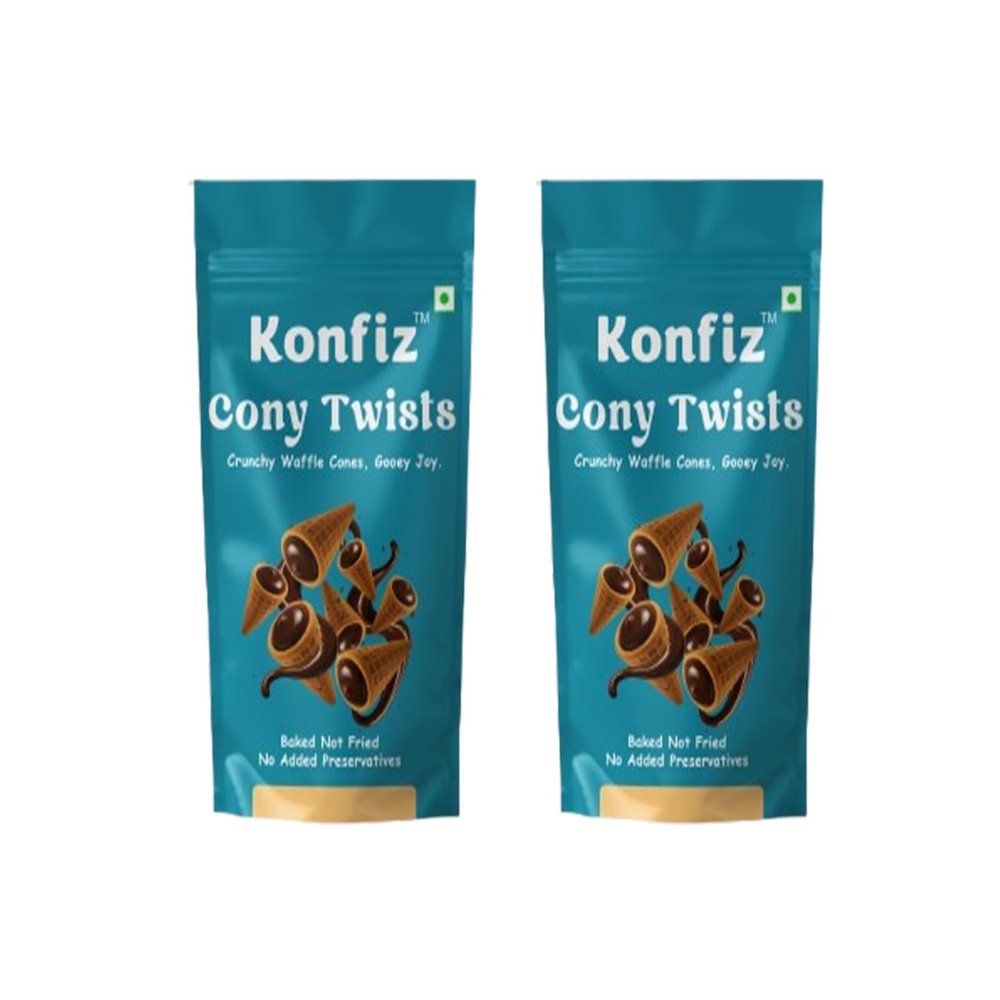 Konfiz Cony Twists  Ready-to-Snack Chocolate-Filled Wafer Rolls | Crunchy & Delicious Treat for Kids & Adults | Perfect for Gifting, Parties & Anytime Cravings | 65g Pack (Pack of 2, Classic Choco)