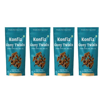 Konfiz Cony Twists Ready-to-Snack Chocolate-Filled Wafer Rolls | Crunchy & Delicious Treat for Kids & Adults | Perfect for Gifting, Parties & Anytime Cravings | 65g Pack (Pack of 4, Classic Choco)