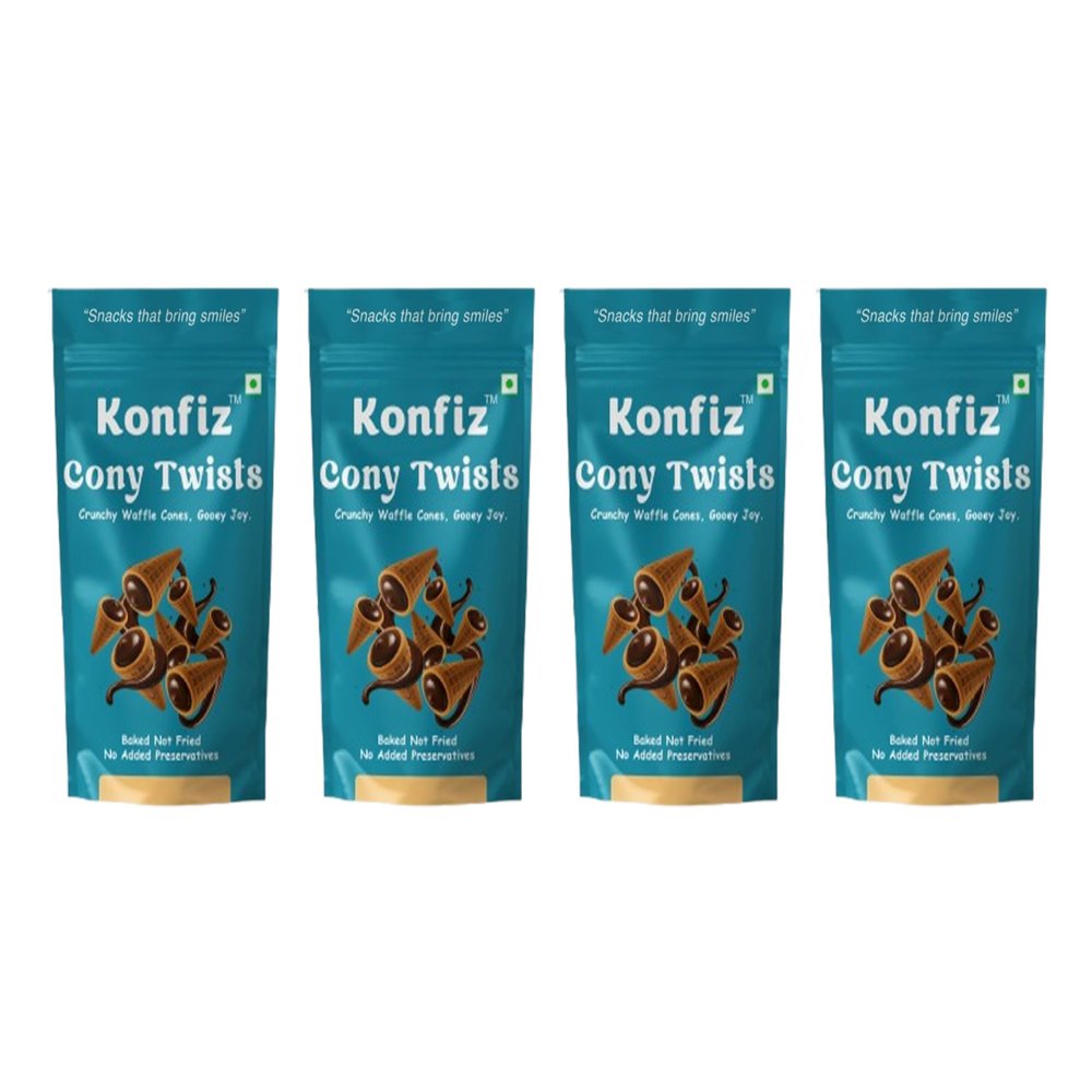 Konfiz Cony Twists  Ready-to-Snack Chocolate-Filled Wafer Rolls | Crunchy & Delicious Treat for Kids & Adults | Perfect for Gifting, Parties & Anytime Cravings | 65g Pack (Pack of 4, Classic Choco)